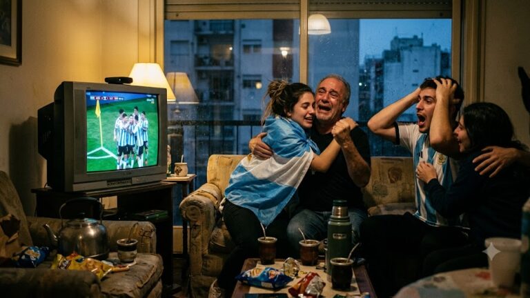 Familia festejando el triunfo argentino